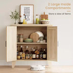 Rattan Buffet Cabinet, Small Storage with Doors and Shelves, Wooden Sideboard for Living Room, Dining Room, Kitchen, Natural Oak
