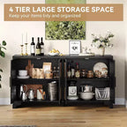Rattan Buffet Cabinet, Small Storage with Doors and Shelves, Wooden Sideboard for Living Room, Dining Room, Kitchen, Natural Oak