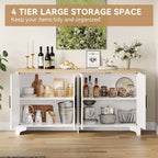 Rattan Buffet Cabinet, Small Storage with Doors and Shelves, Wooden Sideboard for Living Room, Dining Room, Kitchen, Natural Oak