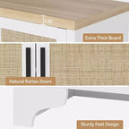 Rattan Buffet Cabinet, Small Storage with Doors and Shelves, Wooden Sideboard for Living Room, Dining Room, Kitchen, Natural Oak