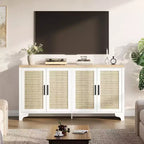 Rattan Buffet Cabinet, Small Storage with Doors and Shelves, Wooden Sideboard for Living Room, Dining Room, Kitchen, Natural Oak