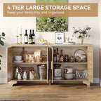 Rattan Buffet Cabinet, Small Storage with Doors and Shelves, Wooden Sideboard for Living Room, Dining Room, Kitchen, Natural Oak