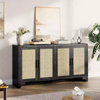 Rattan Buffet Cabinet, Small Storage with Doors and Shelves, Wooden Sideboard for Living Room, Dining Room, Kitchen, Natural Oak