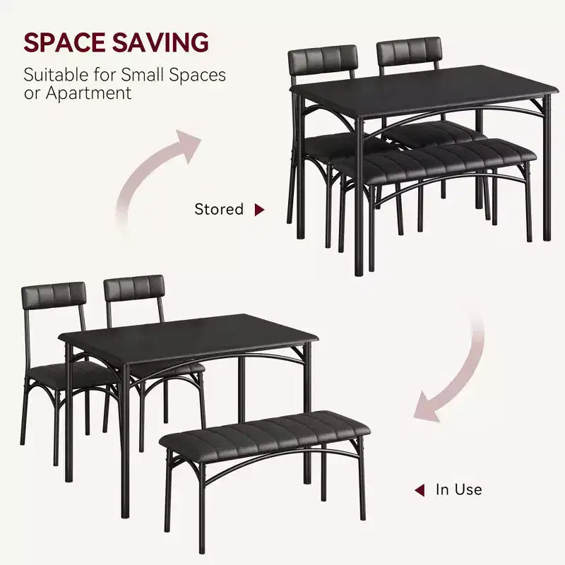 Ensemble Table à Manger pour 4 Personnes avec Table Rectangulaire, Banc Rembourré et 2 Chaises, Ensemble de Salle à Manger Peu Encombrant pour Petits Espaces, Appartements
