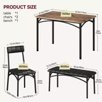 Ensemble Table à Manger pour 4 Personnes avec Table Rectangulaire, Banc Rembourré et 2 Chaises, Ensemble de Salle à Manger Peu Encombrant pour Petits Espaces, Appartements