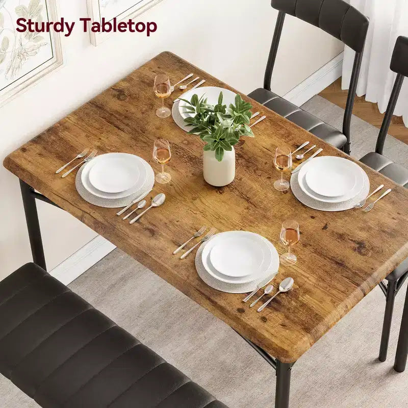 Ensemble Table à Manger pour 4 Personnes avec Table Rectangulaire, Banc Rembourré et 2 Chaises, Ensemble de Salle à Manger Peu Encombrant pour Petits Espaces, Appartements