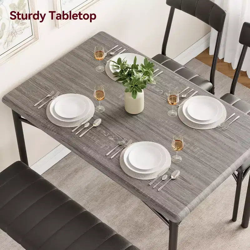 Ensemble Table à Manger pour 4 Personnes avec Table Rectangulaire, Banc Rembourré et 2 Chaises, Ensemble de Salle à Manger Peu Encombrant pour Petits Espaces, Appartements