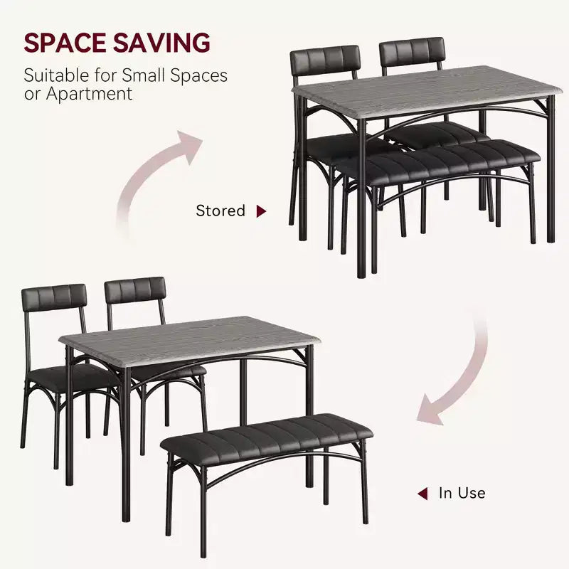 Ensemble Table à Manger pour 4 Personnes avec Table Rectangulaire, Banc Rembourré et 2 Chaises, Ensemble de Salle à Manger Peu Encombrant pour Petits Espaces, Appartements