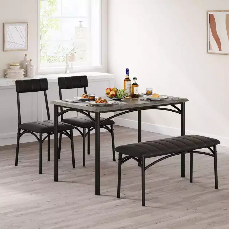 Ensemble Table à Manger pour 4 Personnes avec Table Rectangulaire, Banc Rembourré et 2 Chaises, Ensemble de Salle à Manger Peu Encombrant pour Petits Espaces, Appartements