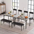 Ensemble Table à Manger pour 4 Personnes avec Table Rectangulaire, Banc Rembourré et 2 Chaises, Ensemble de Salle à Manger Peu Encombrant pour Petits Espaces, Appartements