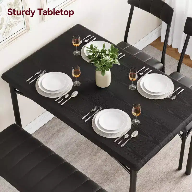 Ensemble Table à Manger pour 4 Personnes avec Table Rectangulaire, Banc Rembourré et 2 Chaises, Ensemble de Salle à Manger Peu Encombrant pour Petits Espaces, Appartements