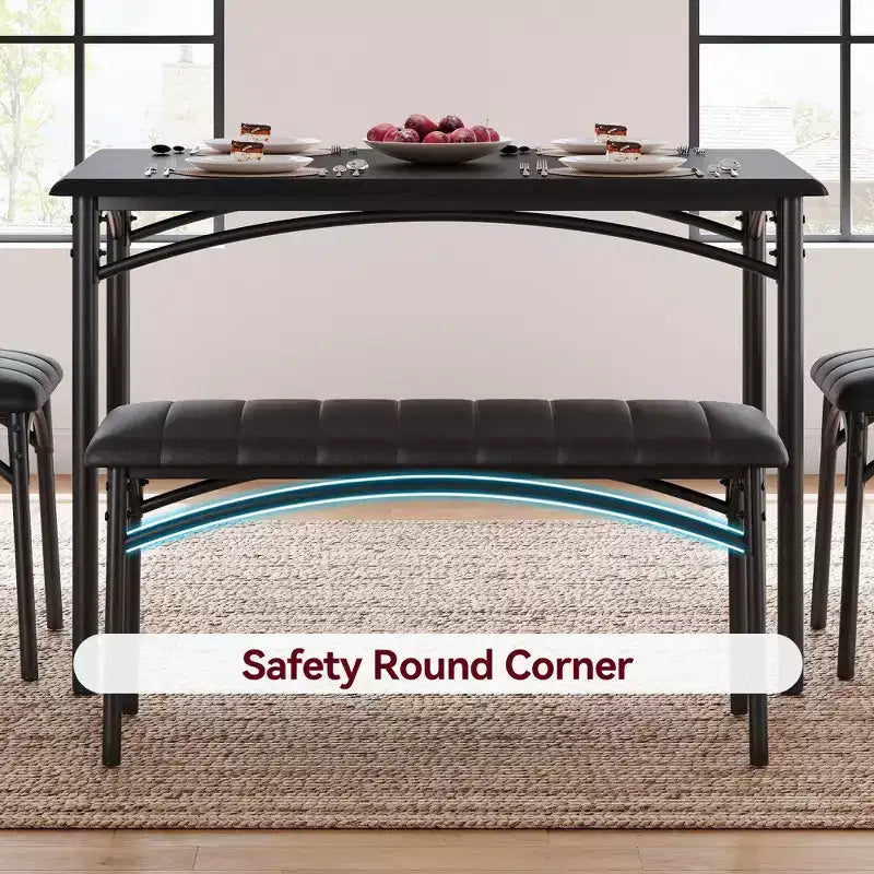 Ensemble Table à Manger pour 4 Personnes avec Table Rectangulaire, Banc Rembourré et 2 Chaises, Ensemble de Salle à Manger Peu Encombrant pour Petits Espaces, Appartements