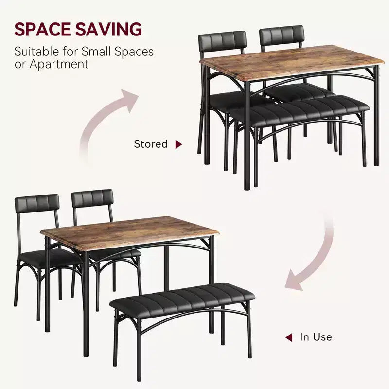 Ensemble Table à Manger pour 4 Personnes avec Table Rectangulaire, Banc Rembourré et 2 Chaises, Ensemble de Salle à Manger Peu Encombrant pour Petits Espaces, Appartements