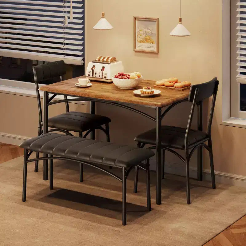 Ensemble Table à Manger pour 4 Personnes avec Table Rectangulaire, Banc Rembourré et 2 Chaises, Ensemble de Salle à Manger Peu Encombrant pour Petits Espaces, Appartements
