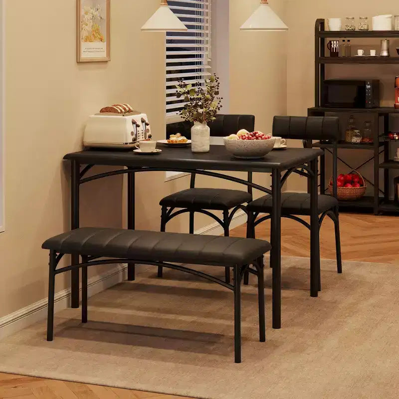 Ensemble Table à Manger pour 4 Personnes avec Table Rectangulaire, Banc Rembourré et 2 Chaises, Ensemble de Salle à Manger Peu Encombrant pour Petits Espaces, Appartements