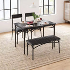 Ensemble Table à Manger pour 4 Personnes avec Table Rectangulaire, Banc Rembourré et 2 Chaises, Ensemble de Salle à Manger Peu Encombrant pour Petits Espaces, Appartements