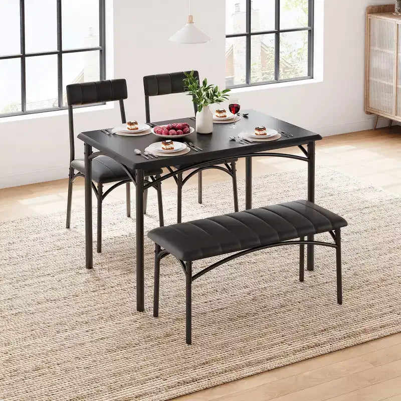 Ensemble Table à Manger pour 4 Personnes avec Table Rectangulaire, Banc Rembourré et 2 Chaises, Ensemble de Salle à Manger Peu Encombrant pour Petits Espaces, Appartements