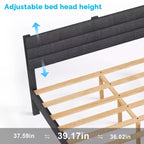Cadre de lit rembourré Karl Home une place, lit plateforme avec tête de lit gris