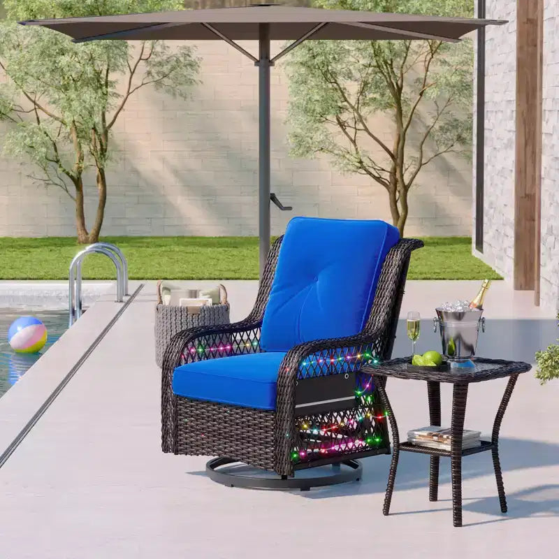 Bestier Wicker Patio Furniture Chair,Swivel Gliding Chair with LED Strip,Outdoor Swivel Rocking Chairs with 4Anti-Slip Cushions for Deck,Porch&Garden