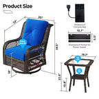 Bestier Wicker Patio Furniture Chair,Swivel Gliding Chair with LED Strip,Outdoor Swivel Rocking Chairs with 4Anti-Slip Cushions for Deck,Porch&Garden