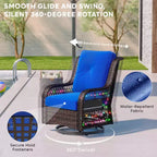 Bestier Wicker Patio Furniture Chair,Swivel Gliding Chair with LED Strip,Outdoor Swivel Rocking Chairs with 4Anti-Slip Cushions for Deck,Porch&Garden