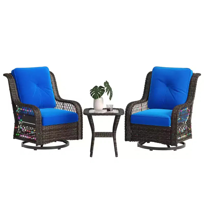Bestier Wicker Patio Furniture Chair,Swivel Gliding Chair with LED Strip,Outdoor Swivel Rocking Chairs with 4Anti-Slip Cushions for Deck,Porch&Garden