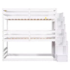 Lit superposé triple pour lit double avec escalier de rangement, cadre de lit superposé en bois convertible 3-en-1 avec barrières de sécurité, blanc - ModernLuxe