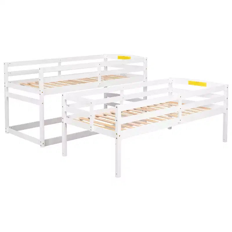 Lit superposé triple pour lit double avec escalier de rangement, cadre de lit superposé en bois convertible 3-en-1 avec barrières de sécurité, blanc - ModernLuxe
