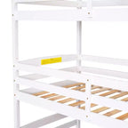 Lit superposé triple pour lit double avec escalier de rangement, cadre de lit superposé en bois convertible 3-en-1 avec barrières de sécurité, blanc - ModernLuxe