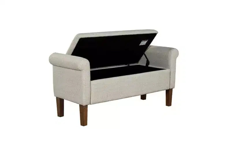Banc ottoman en bois Okak Accent Lift-Top avec deux accoudoirs latéraux, banc à chaussures rembourré, banc de rangement pour le salon, la chambre à coucher