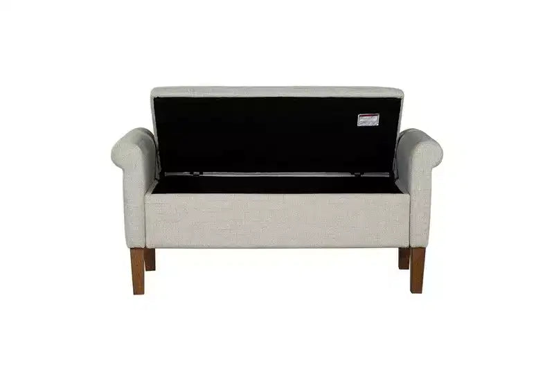 Banc ottoman en bois Okak Accent Lift-Top avec deux accoudoirs latéraux, banc à chaussures rembourré, banc de rangement pour le salon, la chambre à coucher