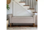 Banc ottoman en bois Okak Accent Lift-Top avec deux accoudoirs latéraux, banc à chaussures rembourré, banc de rangement pour le salon, la chambre à coucher