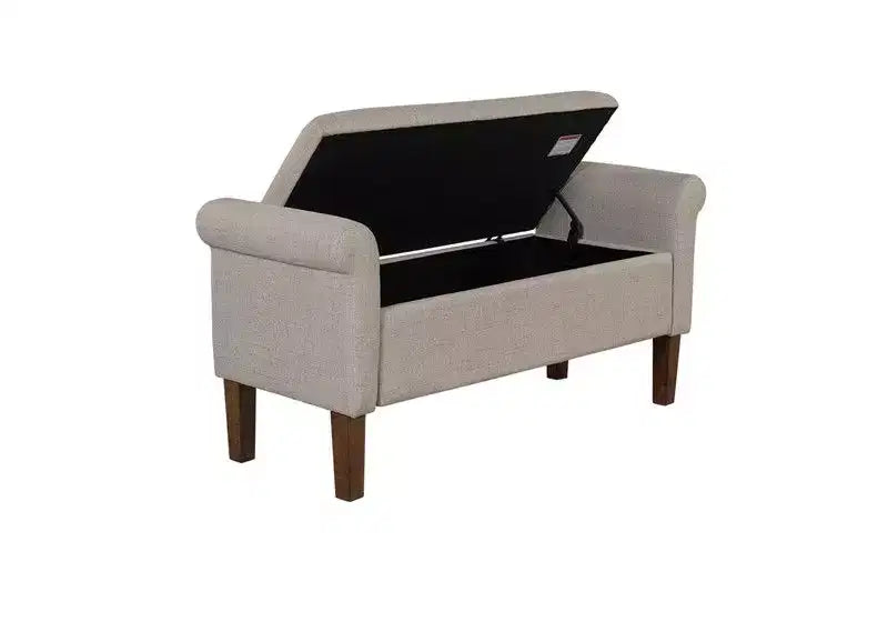 Banc ottoman en bois Okak Accent Lift-Top avec deux accoudoirs latéraux, banc à chaussures rembourré, banc de rangement pour le salon, la chambre à coucher