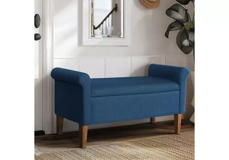 Banc ottoman en bois Okak Accent Lift-Top avec deux accoudoirs latéraux, banc à chaussures rembourré, banc de rangement pour le salon, la chambre à coucher