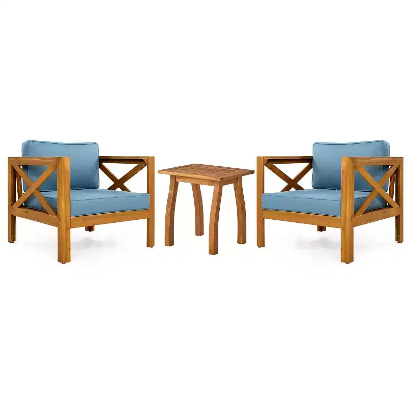 Christopher Knight Home Callum Transitional 3 Piece Patio Acacia Wood Club Chairs with Rectangle Accent Table