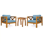 Christopher Knight Home Callum Transitional 3 Piece Patio Acacia Wood Club Chairs with Rectangle Accent Table