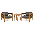 Christopher Knight Home Callum Transitional 3 Piece Patio Acacia Wood Club Chairs with Rectangle Accent Table