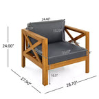 Christopher Knight Home Callum Transitional 3 Piece Patio Acacia Wood Club Chairs with Rectangle Accent Table