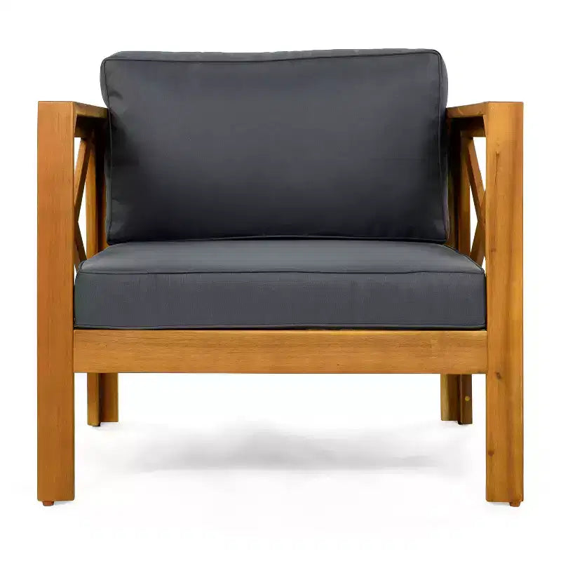 Christopher Knight Home Callum Transitional 3 Piece Patio Acacia Wood Club Chairs with Rectangle Accent Table