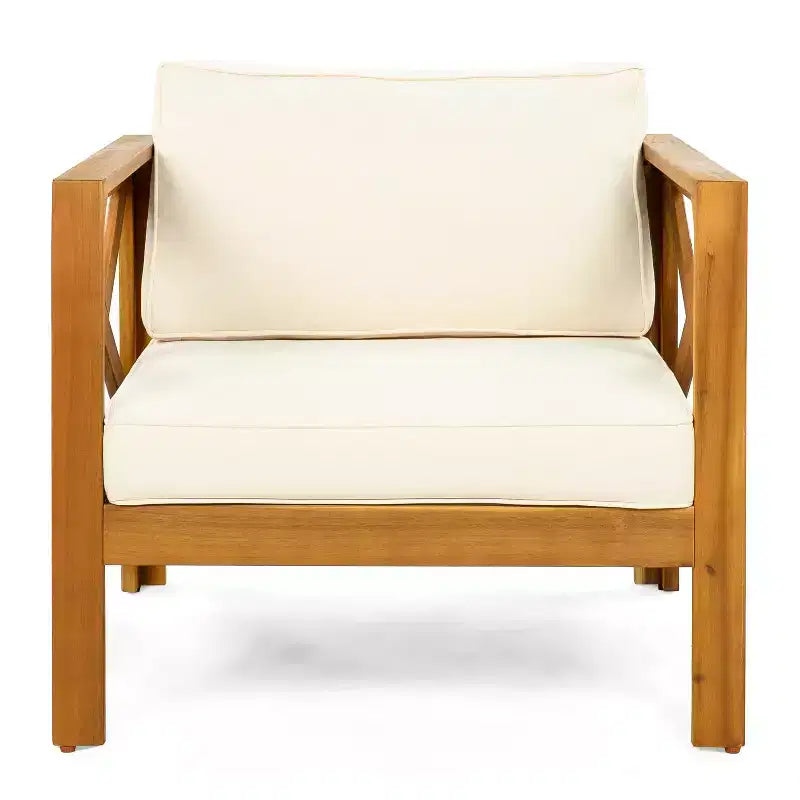 Christopher Knight Home Callum Transitional 3 Piece Patio Acacia Wood Club Chairs with Rectangle Accent Table