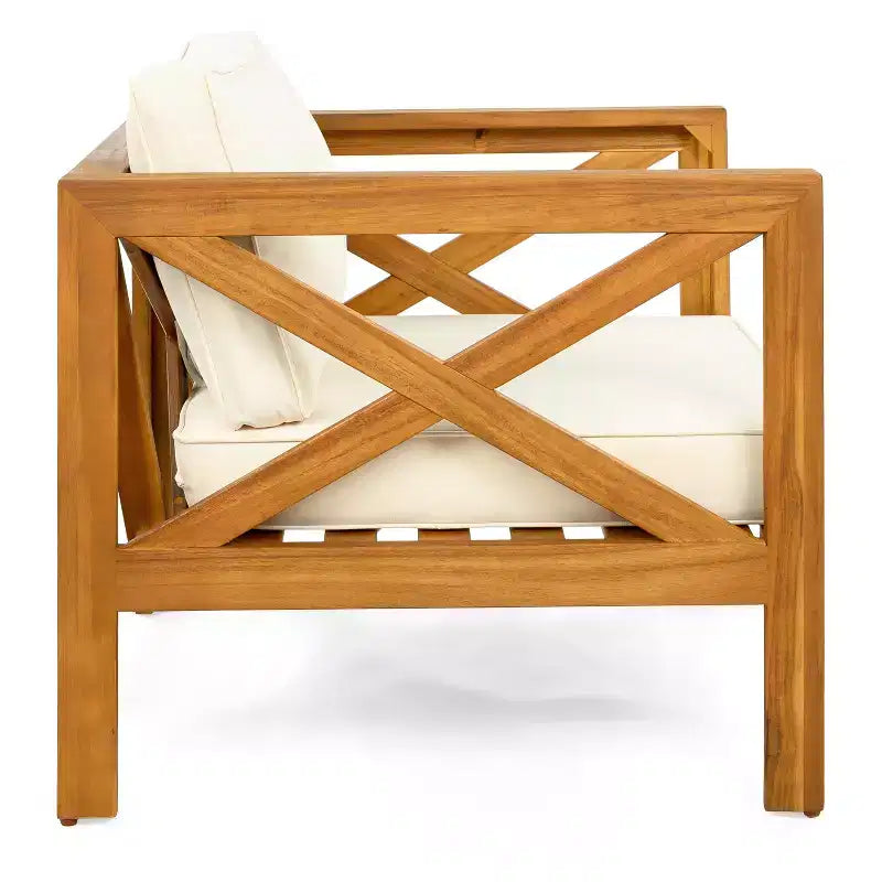 Christopher Knight Home Callum Transitional 3 Piece Patio Acacia Wood Club Chairs with Rectangle Accent Table
