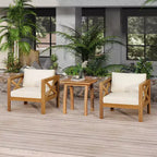 Christopher Knight Home Callum Transitional 3 Piece Patio Acacia Wood Club Chairs with Rectangle Accent Table