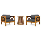Christopher Knight Home Kairos Ensemble de 3 chaises de jardin de style transitionnel en bois d'acacia avec table d'appoint ronde