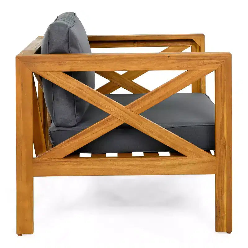 Christopher Knight Home Kairos Ensemble de 3 chaises de jardin de style transitionnel en bois d'acacia avec table d'appoint ronde