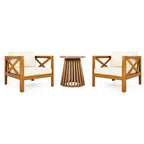 Christopher Knight Home Kairos Ensemble de 3 chaises de jardin de style transitionnel en bois d'acacia avec table d'appoint ronde