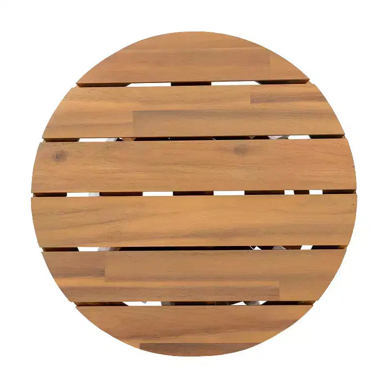 Christopher Knight Home Kairos Ensemble de 3 chaises de jardin de style transitionnel en bois d'acacia avec table d'appoint ronde