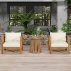 Christopher Knight Home Kairos Transitional 3 Piece Patio Acacia Wood Club Chairs with Round Accent Table