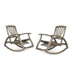 GDFStudio Dora Chaise berçante en bois d'acacia avec repose-pieds rétractable et design à lattes (Lot de 2)