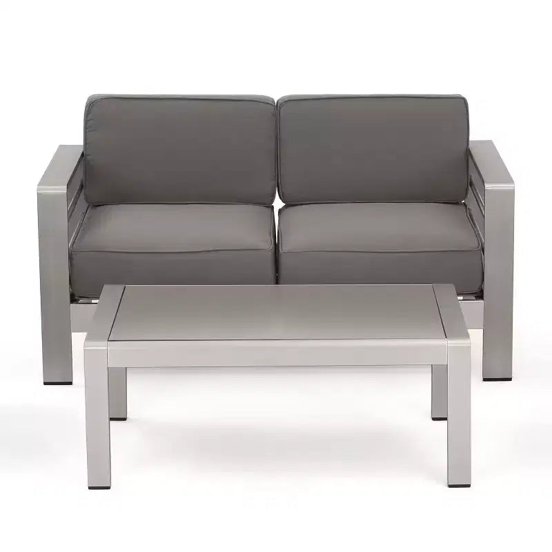 GDFStudio Martha Outdoor Aluminum Loveseat and Coffee Table Set with Cushions