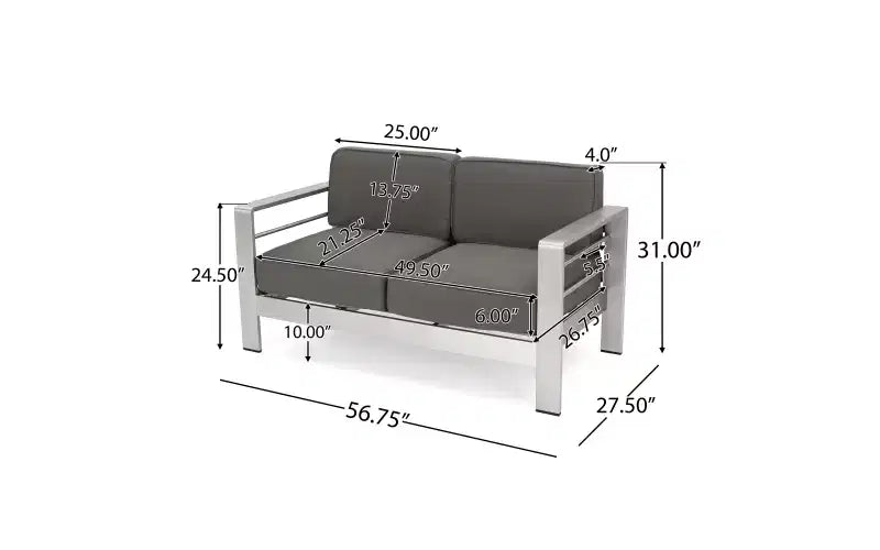 GDFStudio Martha Outdoor Aluminum Loveseat and Coffee Table Set with Cushions